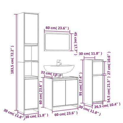 4 Piece Bathroom Furniture Set Grey Sonoma Engineered Wood