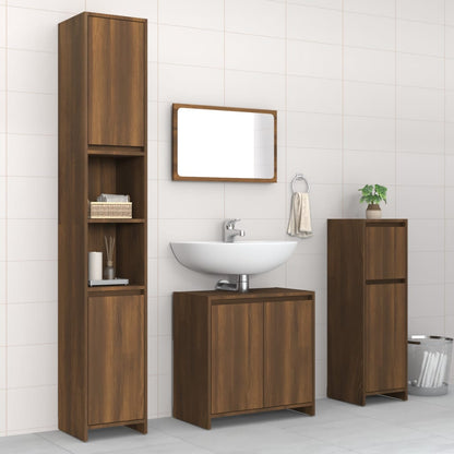 4 Piece Bathroom Furniture Set Brown Oak Engineered Wood