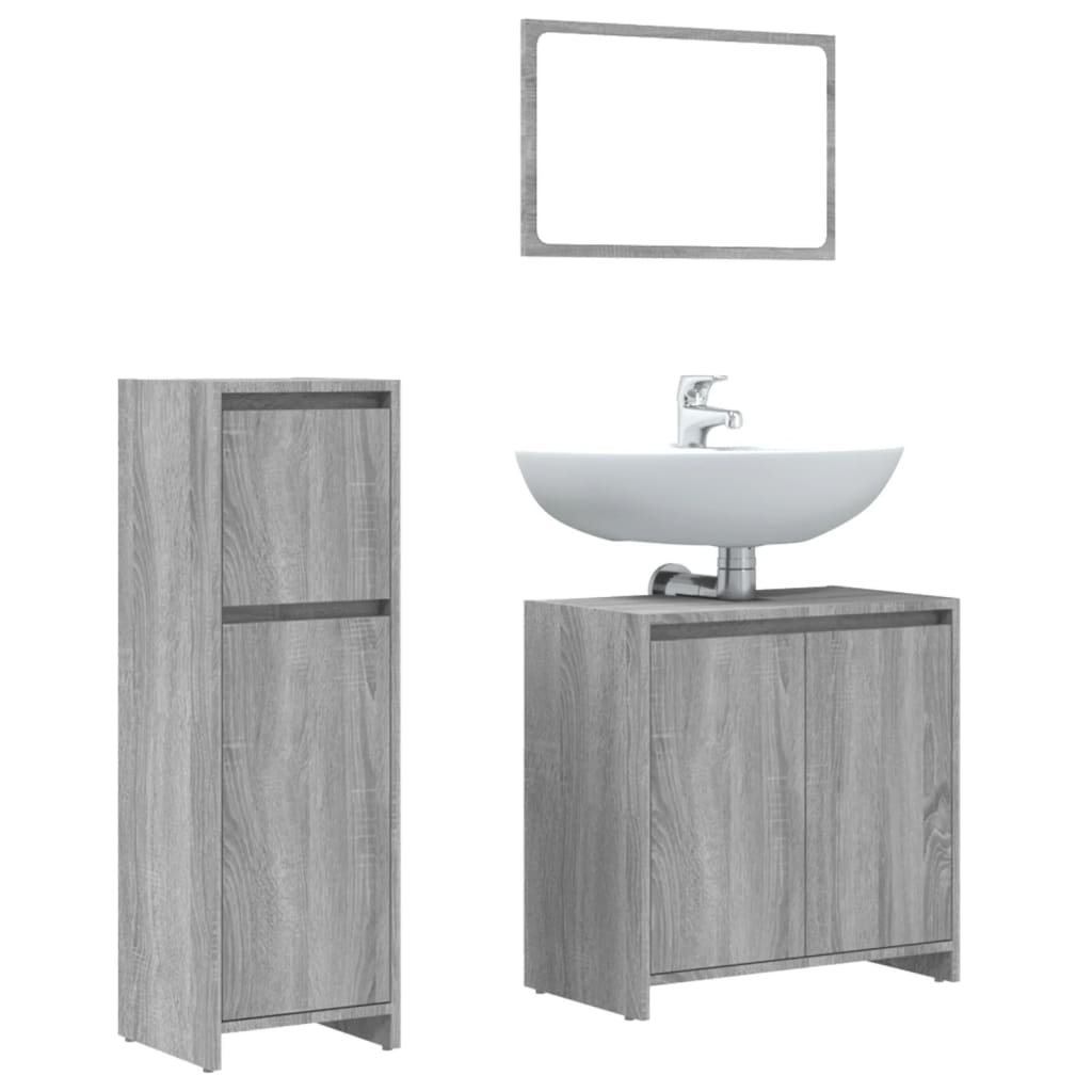 3 Piece Bathroom Furniture Set Grey Sonoma Engineered Wood