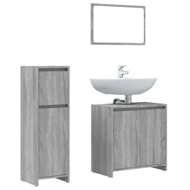 3 Piece Bathroom Furniture Set Grey Sonoma Engineered Wood