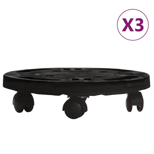 Plant Trolleys with Wheels 3 pcs Diameter 30 cm Black 170 kg