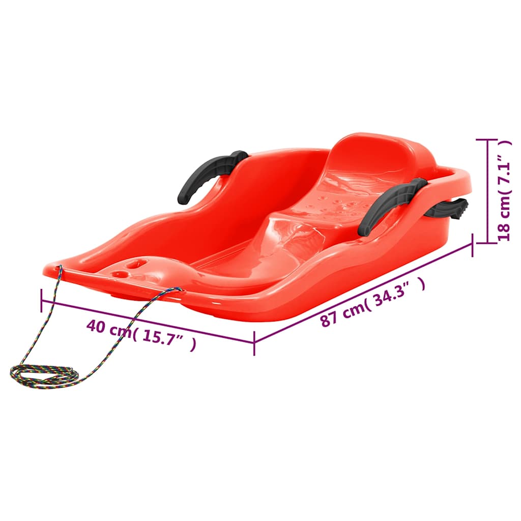 93714 vidaXL Sledge with Brakes Red 87x40x18 cm Polypropylene