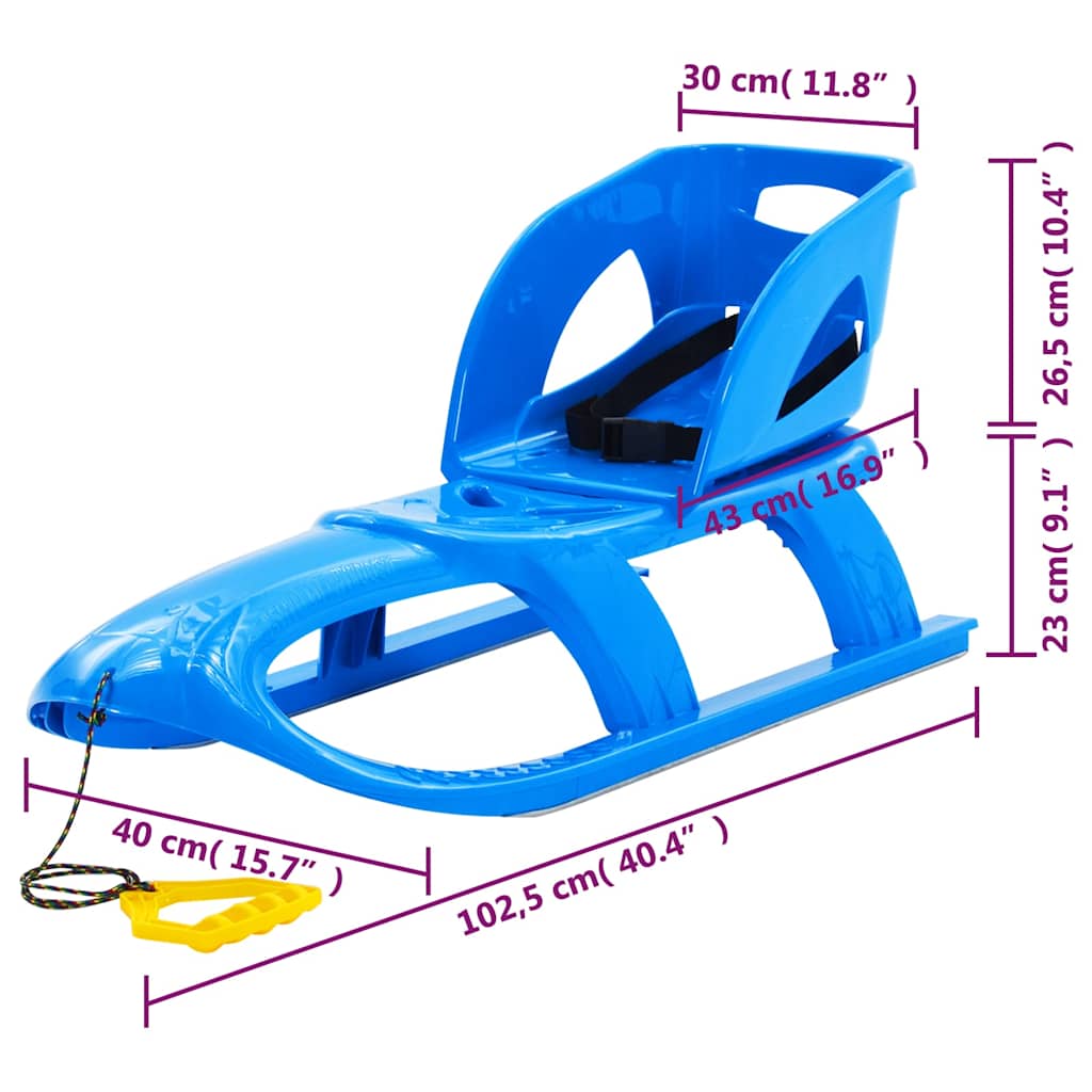 93721 vidaXL Sledge with Seat Blue 102,5x40x23 cm Polypropylene