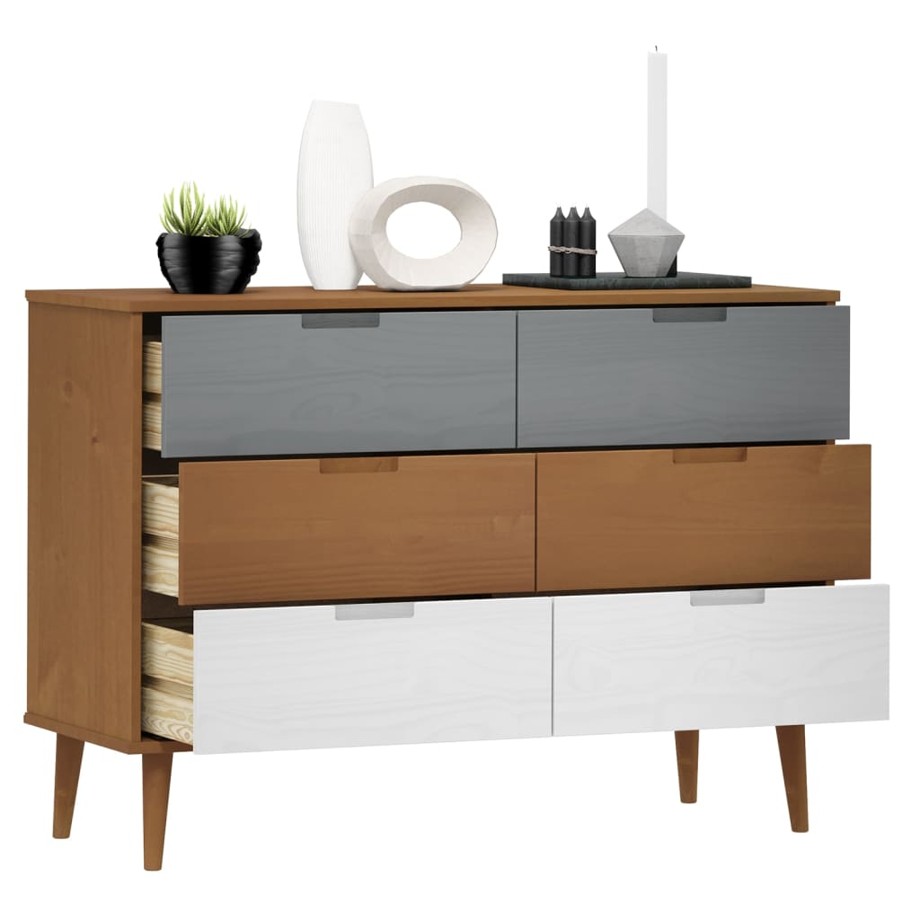 Drawer Cabinet MOLDE Brown 113x40x80 cm Solid Wood Pine