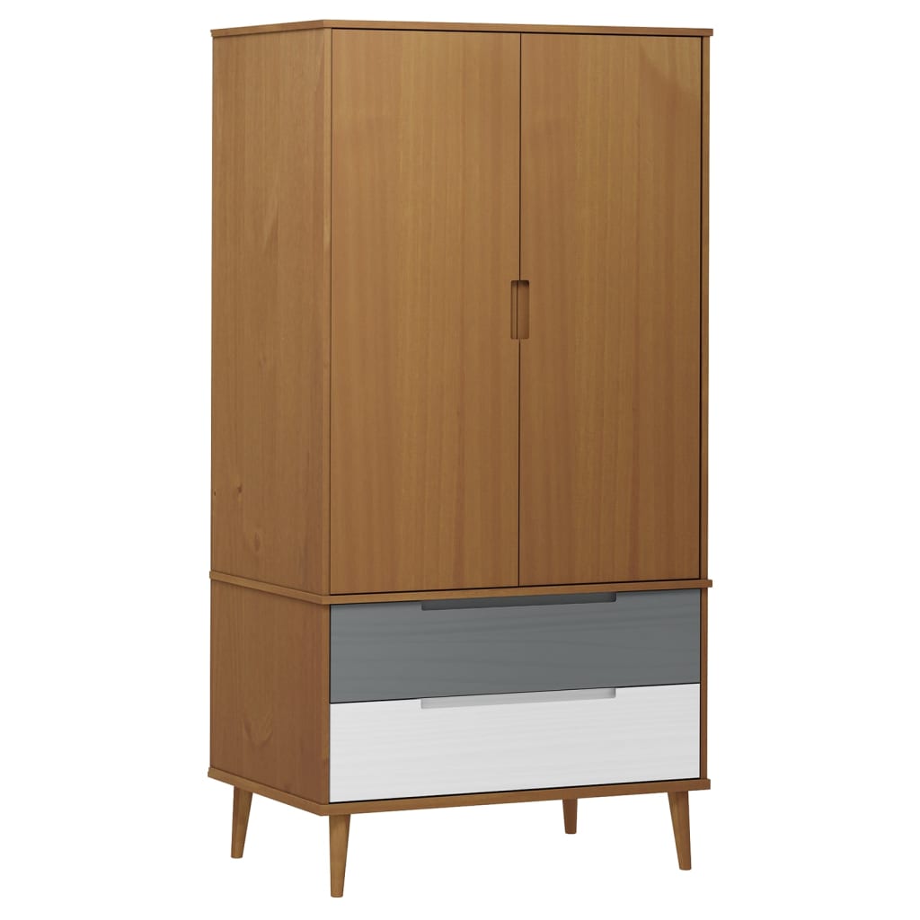 Wardrobe MOLDE Brown 90x55x175 cm Solid Wood Pine