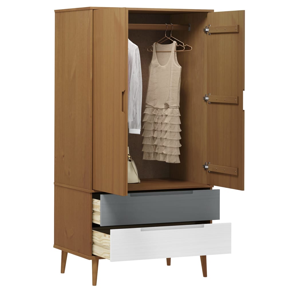 Wardrobe MOLDE Brown 90x55x175 cm Solid Wood Pine