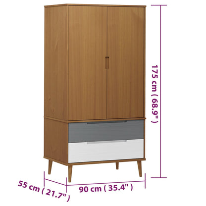 Wardrobe MOLDE Brown 90x55x175 cm Solid Wood Pine