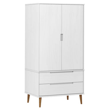 Wardrobe MOLDE White 90x55x175 cm Solid Wood Pine