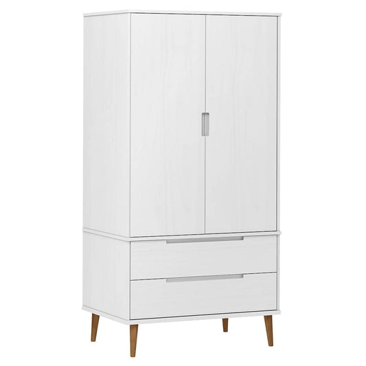Wardrobe MOLDE White 90x55x175 cm Solid Wood Pine