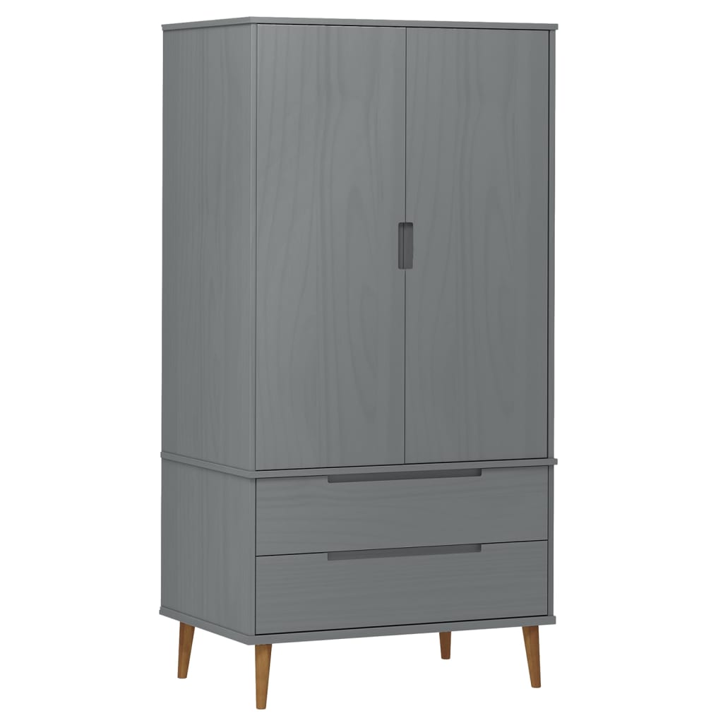 Wardrobe MOLDE Grey 90x55x175 cm Solid Wood Pine