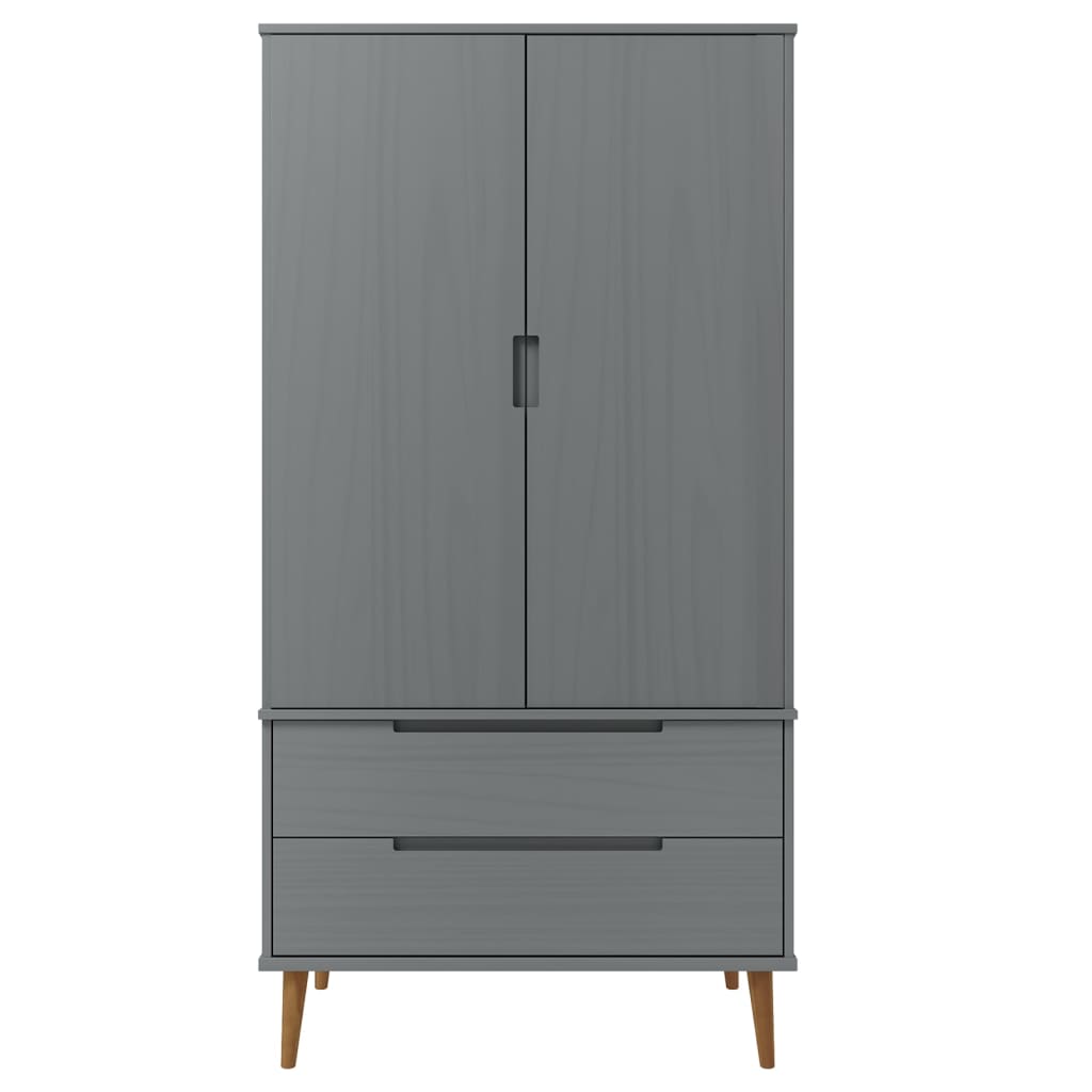 Wardrobe MOLDE Grey 90x55x175 cm Solid Wood Pine