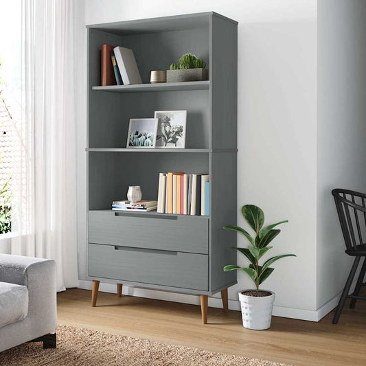 Bookcase MOLDE Grey 85x35x170,5 cm Solid Wood Pine