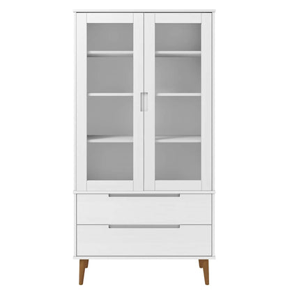 Vitrine Cabinet MOLDE White 90x35x175 cm Solid Wood Pine