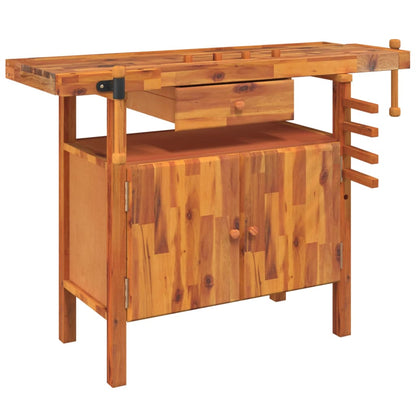 Workbench with Drawer and Vices 48.8x20.5x32.7" Solid Wood Acacia
