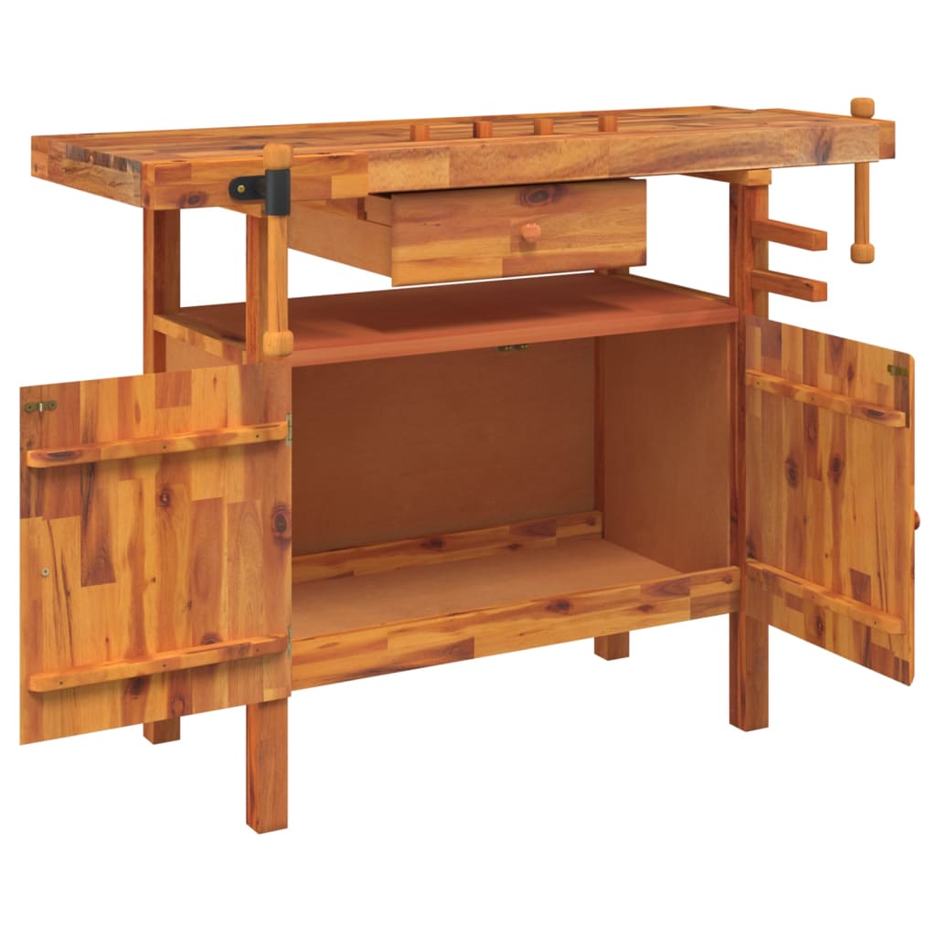 Workbench with Drawer and Vices 48.8x20.5x32.7" Solid Wood Acacia