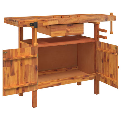 Workbench with Drawer and Vices 48.8x20.5x32.7" Solid Wood Acacia