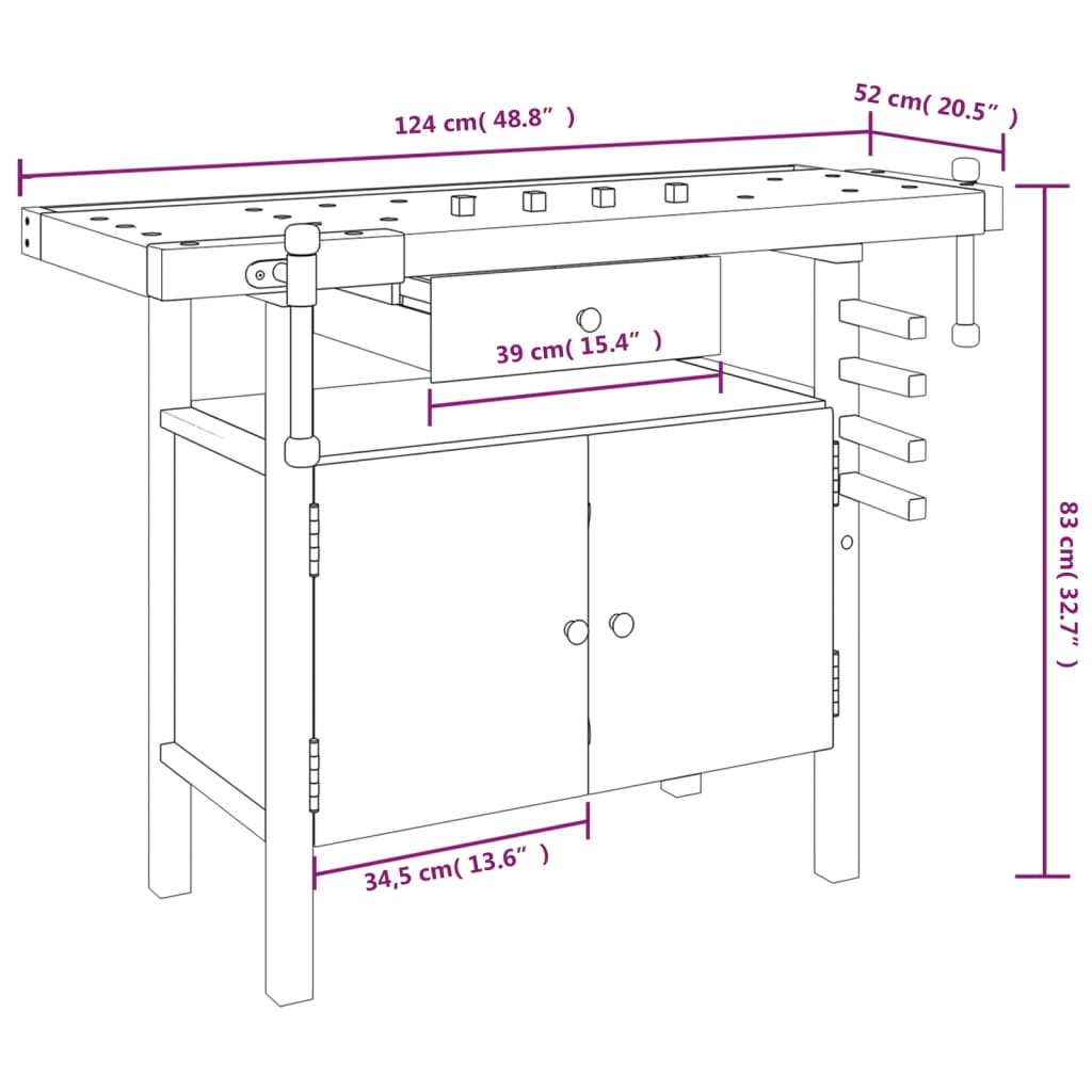 Workbench with Drawer and Vices 48.8x20.5x32.7" Solid Wood Acacia