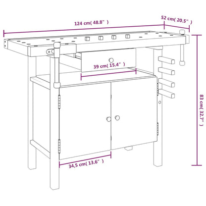 Workbench with Drawer and Vices 48.8x20.5x32.7" Solid Wood Acacia