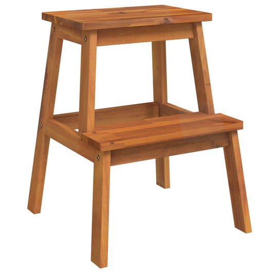 2 Step Stool Natural Wood Solid Acacia Wood Small Durable