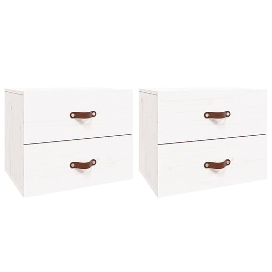 Wall-mounted Bedside Cabinet |  Set of 2 | White | Solid pinewood