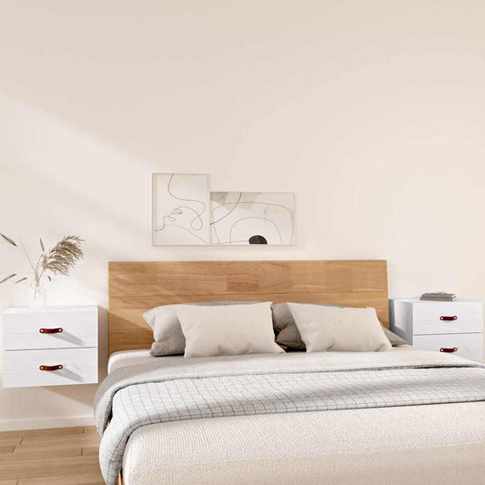 Wall-mounted Bedside Cabinet |  Set of 2 | White | Solid pinewood