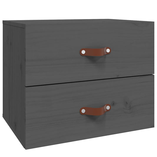 Wall-mounted Bedside Cabinet | Grey | Solid pinewood | 50 x 36 x 40 cm