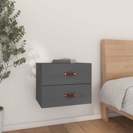 Wall-mounted Bedside Cabinet | Grey | Solid pinewood | 50 x 36 x 40 cm
