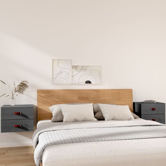 Wall-mounted Bedside Cabinet | Set of 2 | Grey | Solid pinewood | Medium
