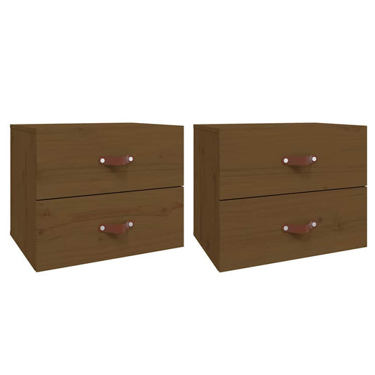 Wall-mounted Bedside Cabinet |  Set of 2 | Honey Brown | Solid pine wood