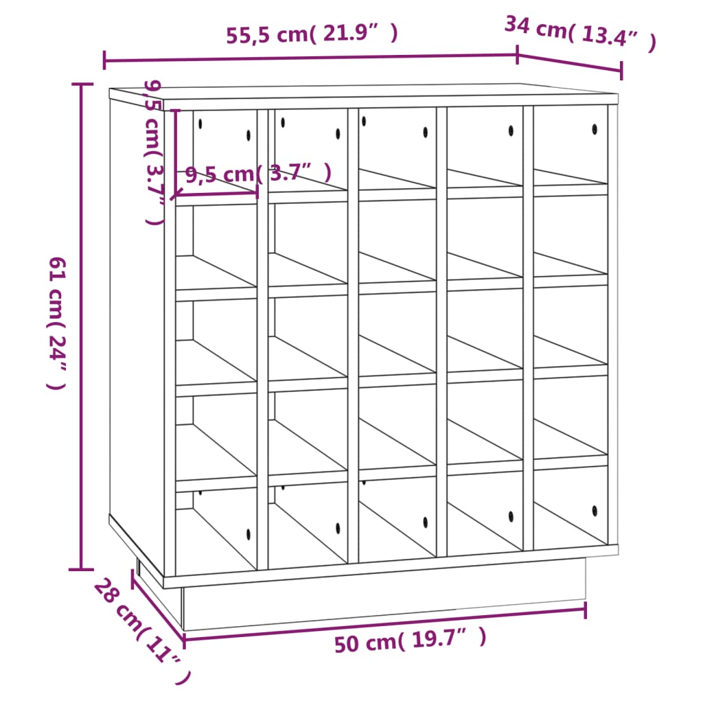 Wine Cabinet Grey 55.5x34x61 cm Solid Wood Pine