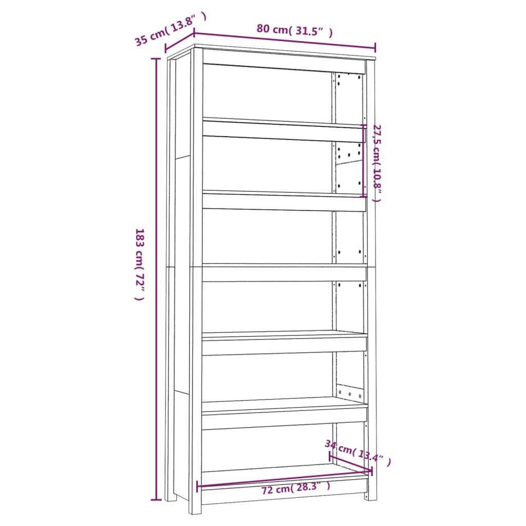 Book Cabinet Grey 80x35x183 cm Solid Wood Pine