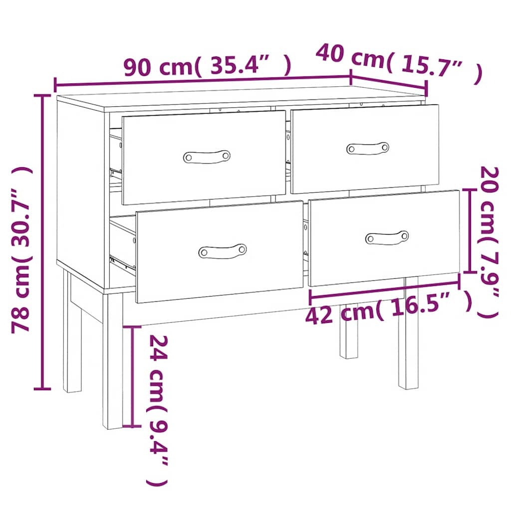 Console Cabinet Black 90x40x78 cm Solid Wood Pine