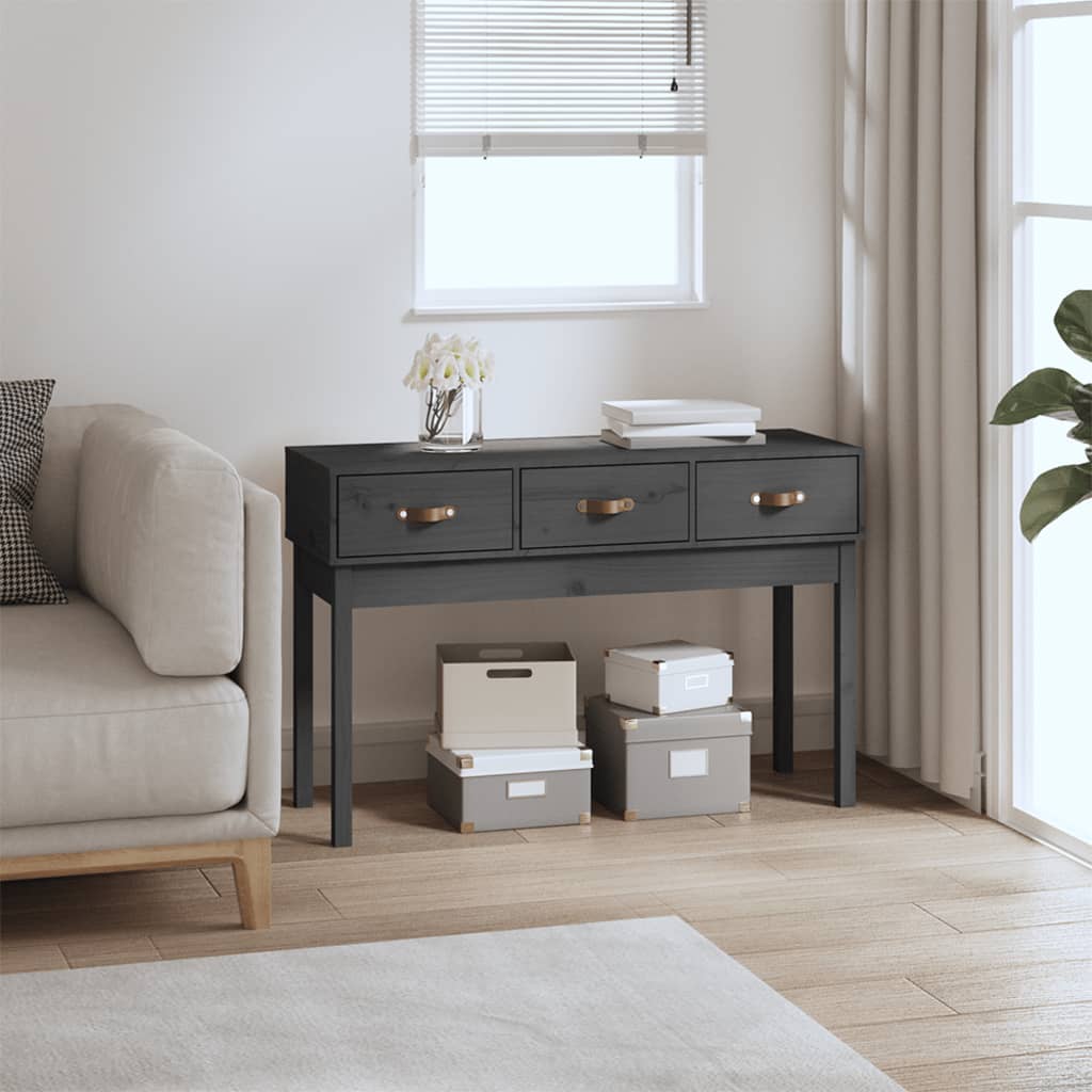 Console Table Grey 114x40x75 cm Solid Wood Pine