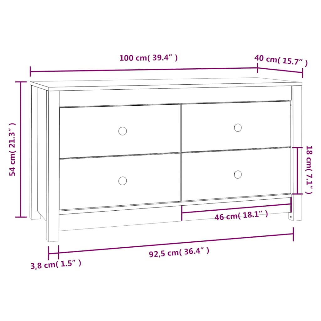 Side Cabinet White 100x40x54 cm Solid Wood Pine