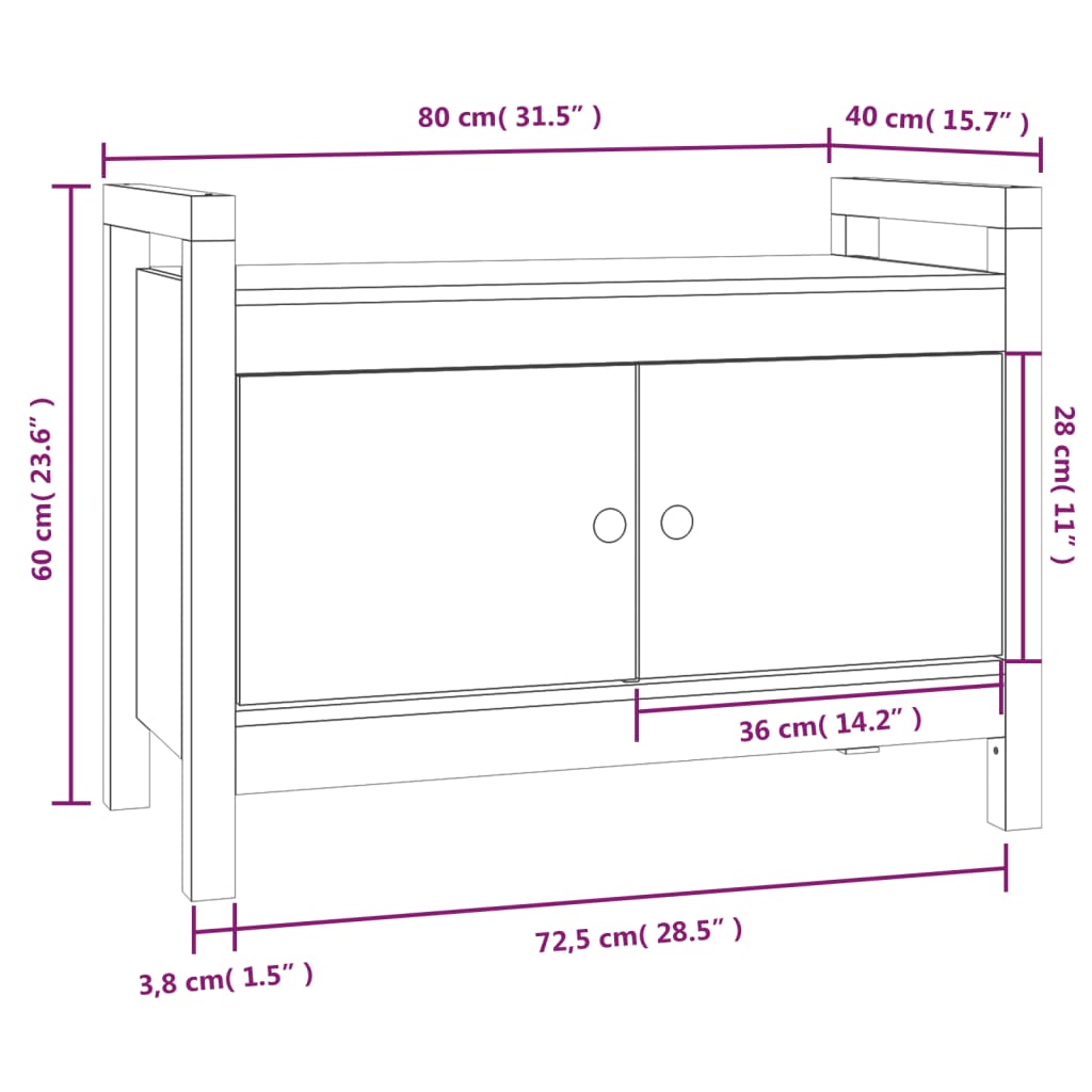 Hall Bench Grey 80x40x60 cm Solid Wood Pine