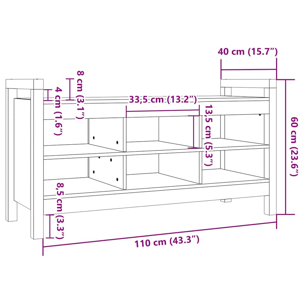 Hall Bench Black 110x40x60 cm Solid Wood Pine