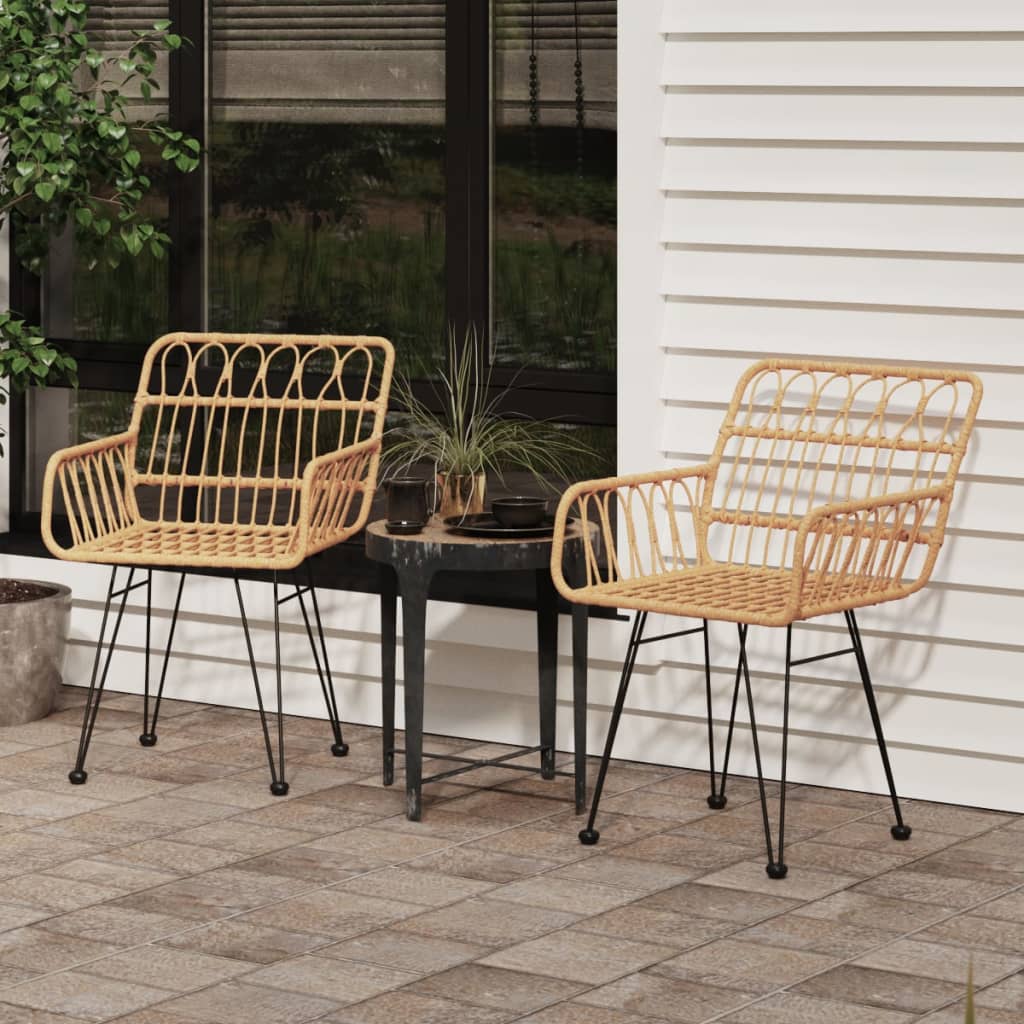 Garden Chair | Set of 2 | Brown | Steel, Polyethylene Rattan | Medium