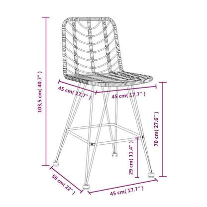 Bar Stool | Set of 2 | Black | Steel, polyethylene rattan | Standard