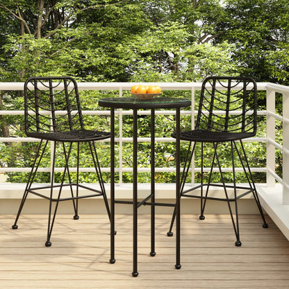 Bar Stool | Set of 2 | Black | PE Rattan and Steel | Regular | Footrest