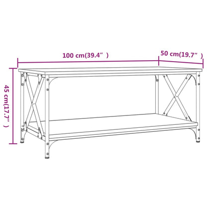 Coffee Table Smoked Oak 100x50x45 cm Engineered Wood and Iron