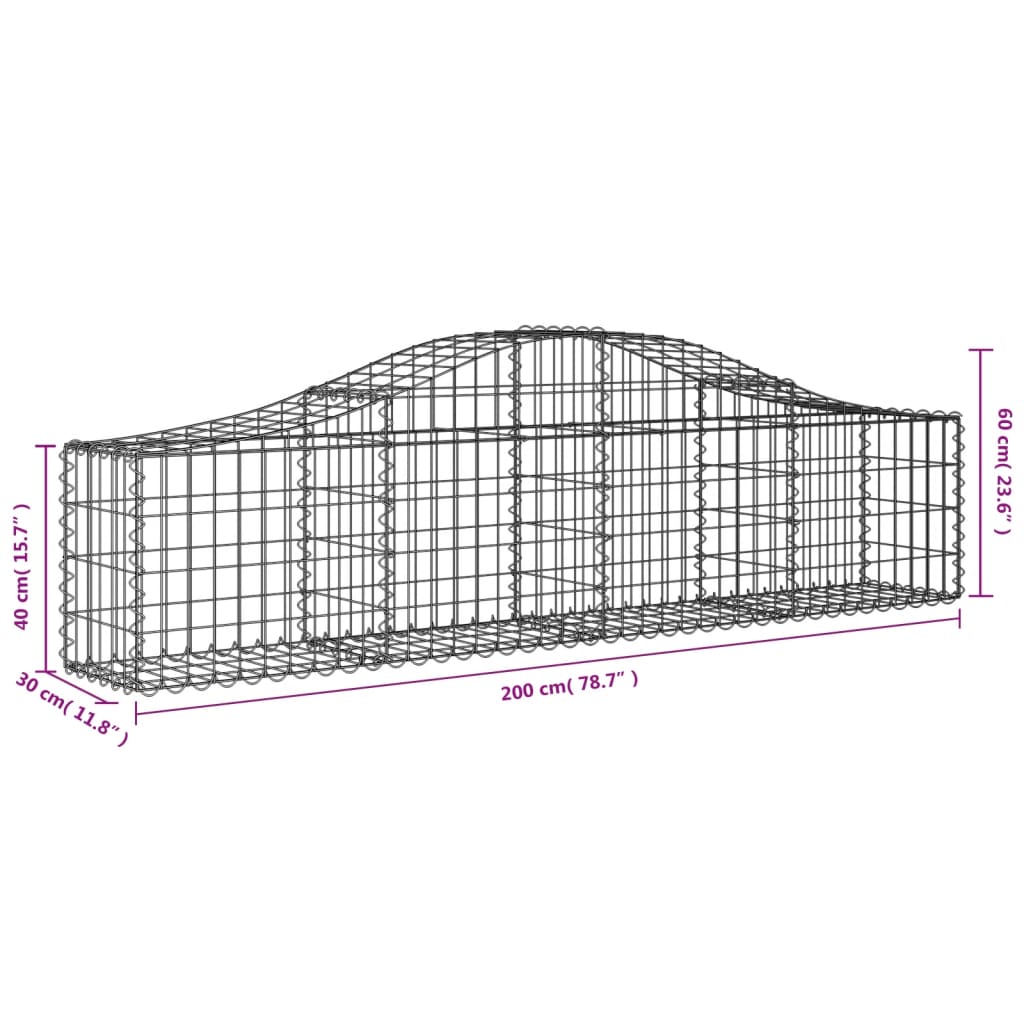 Arched Gabion Baskets 6 pcs 200x30x40/60 cm Galvanised Iron