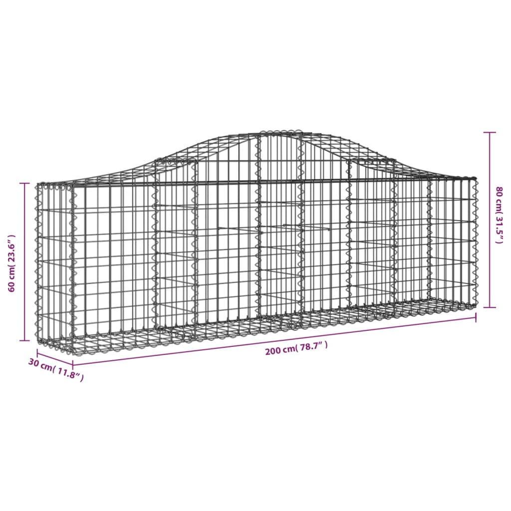 Arched Gabion Baskets 8 pcs 200x30x60/80 cm Galvanised Iron