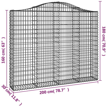 Arched Gabion Baskets 2 pcs 200x30x160/180 cm Galvanised Iron