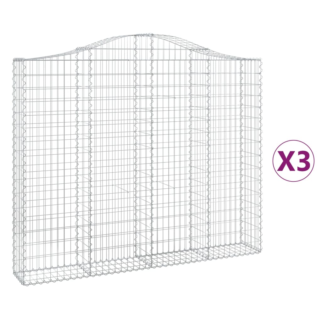 Arched Gabion Baskets 3 pcs 200x30x160/180 cm Galvanised Iron