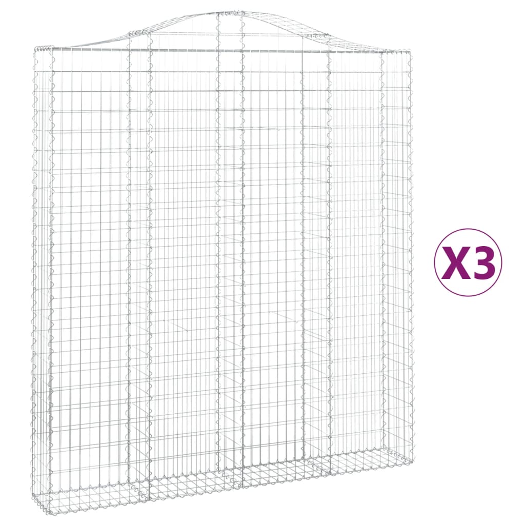 Arched Gabion Baskets 3 pcs 200x30x220/240 cm Galvanised Iron