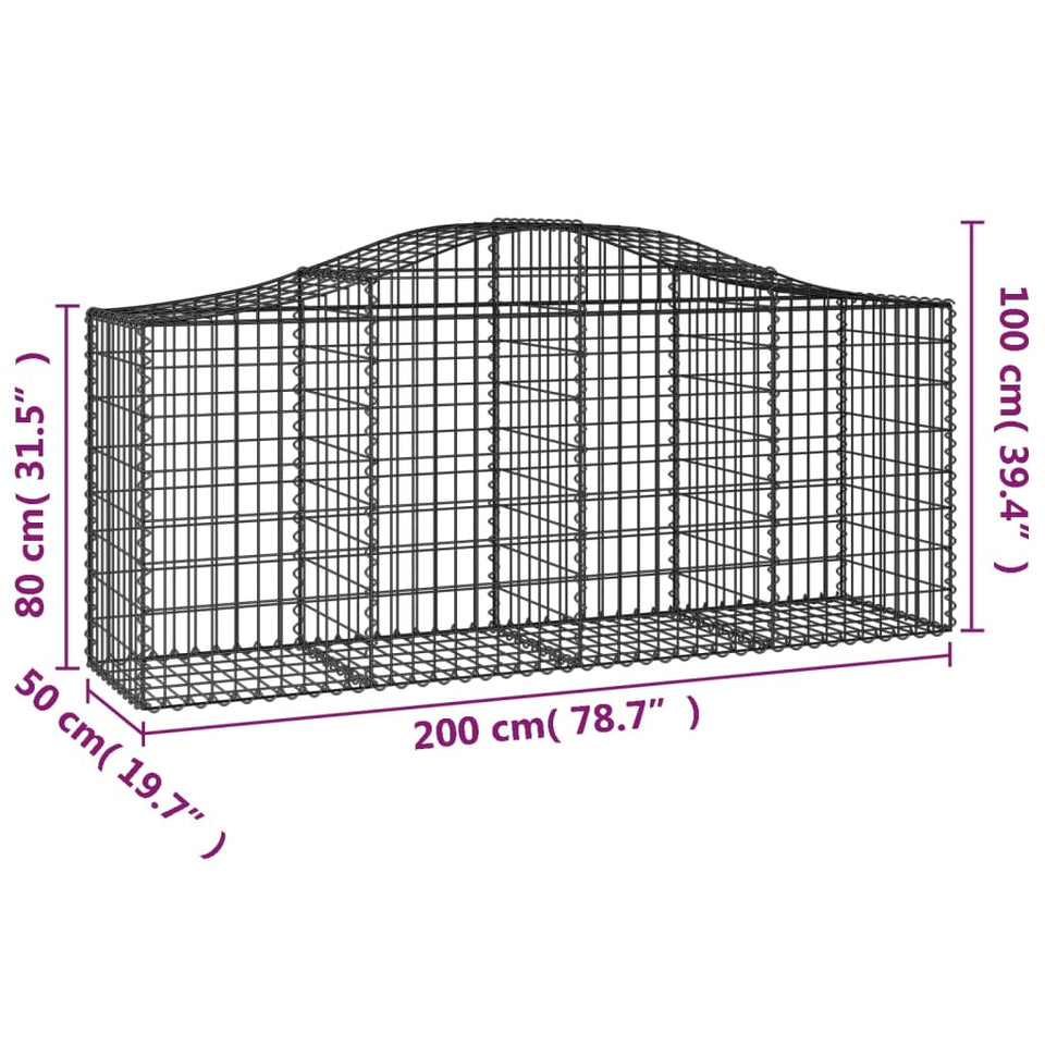 Arched Gabion Baskets 8 pcs 200x50x80/100 cm Galvanised Iron