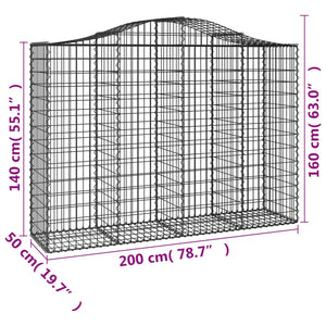 Arched Gabion Baskets 7 pcs 200x50x140/160 cm Galvanised Iron