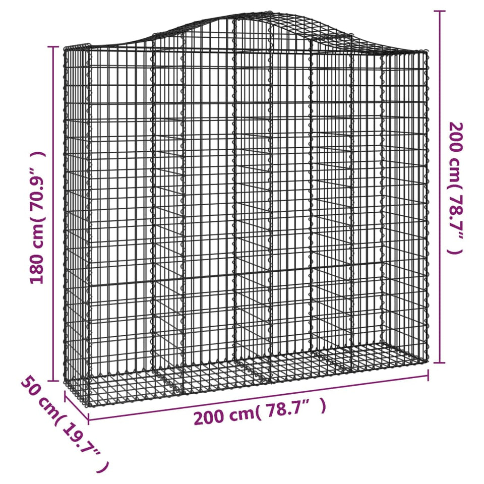 Arched Gabion Baskets 7 pcs 200x50x180/200 cm Galvanised Iron