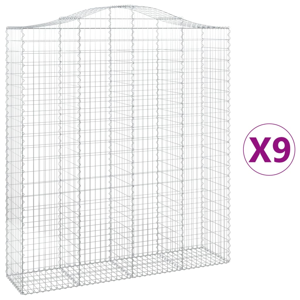 Arched Gabion Baskets 9 pcs 200x50x220/240 cm Galvanised Iron