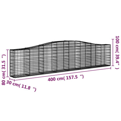 Arched Gabion Baskets 15 pcs 400x30x80/100 cm Galvanised Iron
